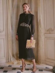 Love & Roses X V&A Black Embellished Column Midi Dress - Image 5 of 7