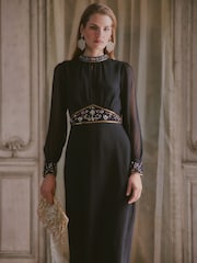 Love & Roses X V&A Black Embellished Column Midi Dress - Image 6 of 7