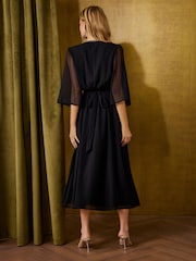 Love & Roses Black Metallic Fringed V-Neck Midi Dress - Image 4 of 5
