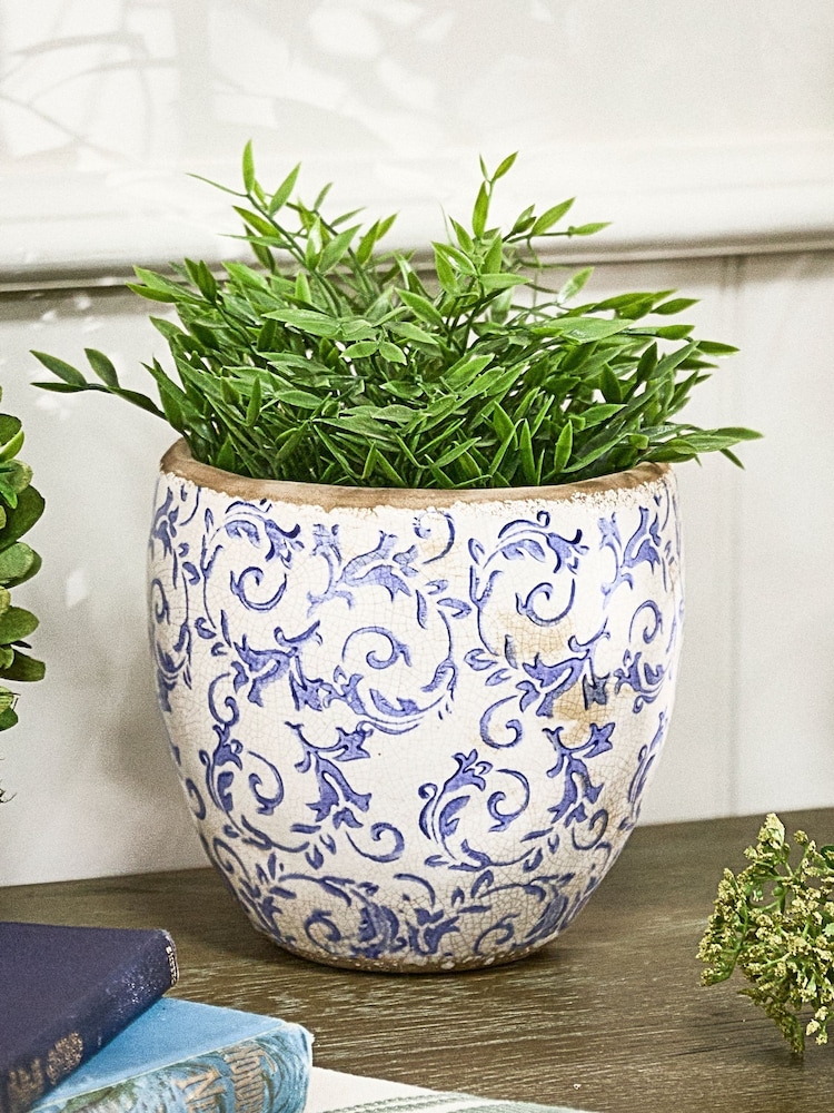 Dibor Blue Botanical Plant Pot - Image 1 of 4