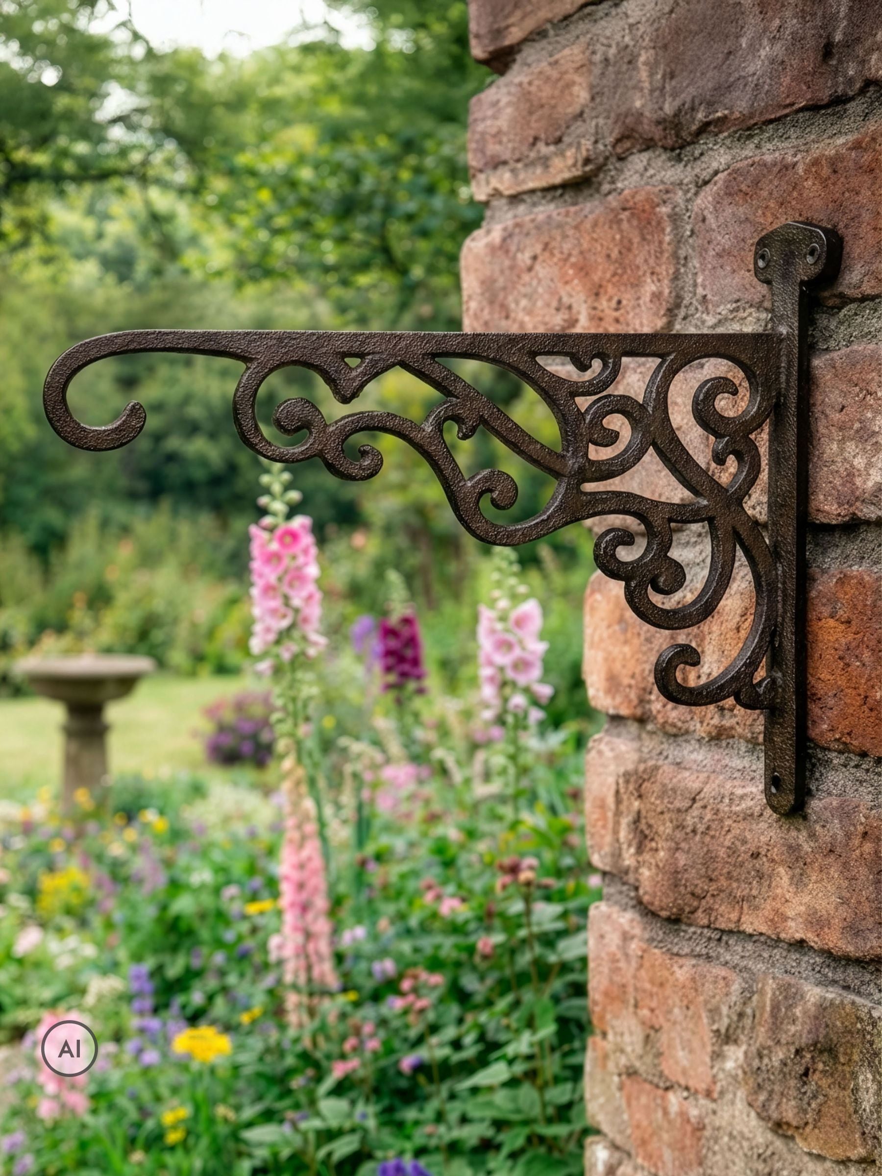 B&Q - Vintage Style Cast Iron Ornate Scrolled Wall Bracket Outdoor Basket Hanger Garden Hanging Basket Bracket - Image 2