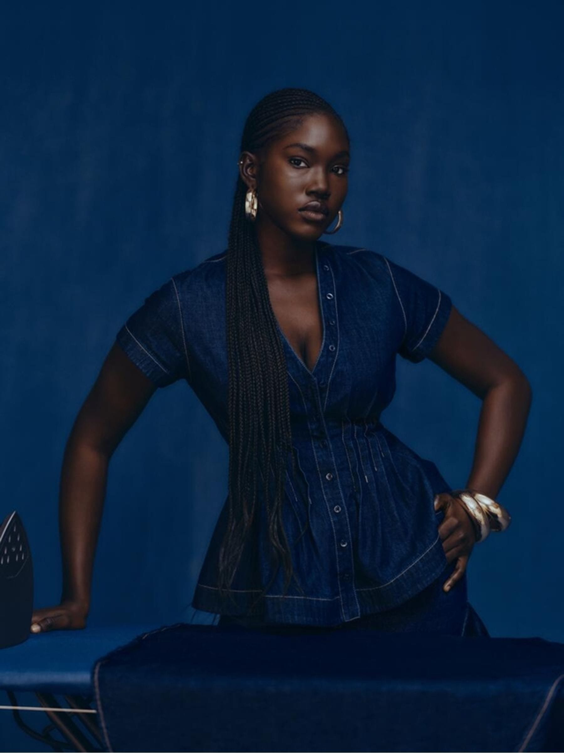 Gap Dark X Harlem's Fashion Row Wash Denim Peplum Top