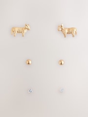 Gold Tone Hamish the Highland Cow Stud Earring 3 Pack - Image 1 of 6