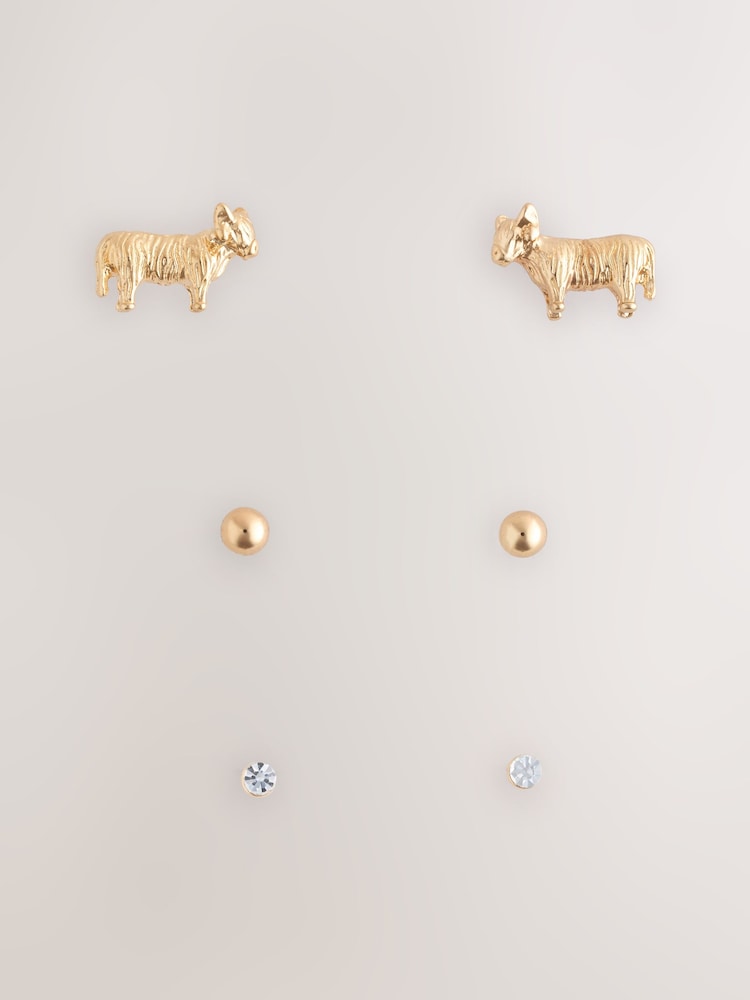 Gold Tone Hamish the Highland Cow Stud Earring 3 Pack - Image 1 of 6