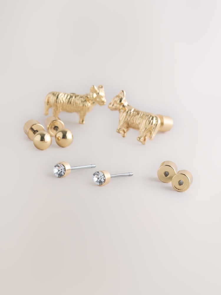Gold Tone Hamish the Highland Cow Stud Earring 3 Pack - Image 6 of 6
