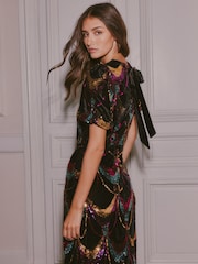 Love & Roses x V&A Multi Scallop Sequin Velvet Midi Dress - Image 5 of 6