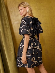 Love & Roses Bow Metallic Jacquard Structured Mini Dress - Image 2 of 5