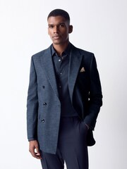 Bleu marine - Textured Double Breasted Blazer with Wool - Image 1 de 7