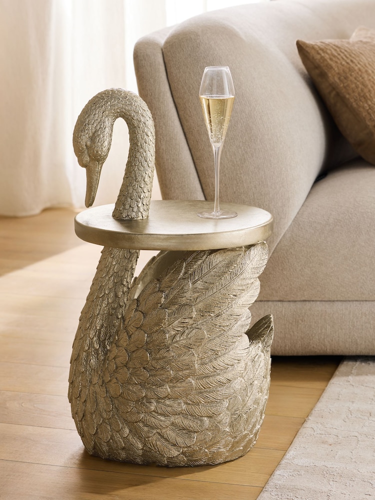 Gold Swan Side Table with Storage - Image 2 of 6