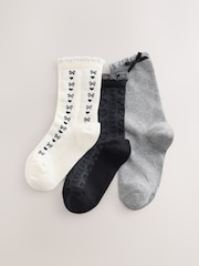 Black, White and Grey Cotton Rich Bow Ankle Socks 3 Pack - Image 1 of 3