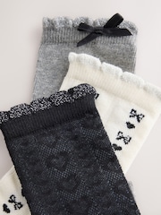 Black, White and Grey Cotton Rich Bow Ankle Socks 3 Pack - Image 2 of 3