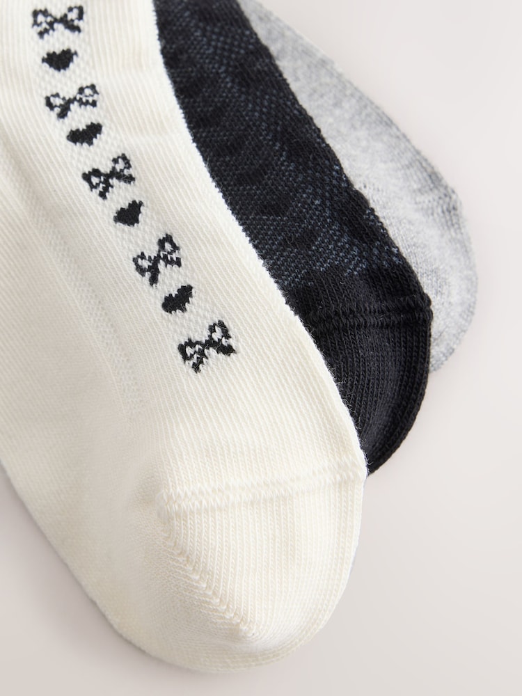 Black, White and Grey Cotton Rich Bow Ankle Socks 3 Pack - Image 3 of 3 Black, White and Grey Cotton Rich Bow Ankle Socks 3 Pack - Image 3 of 3