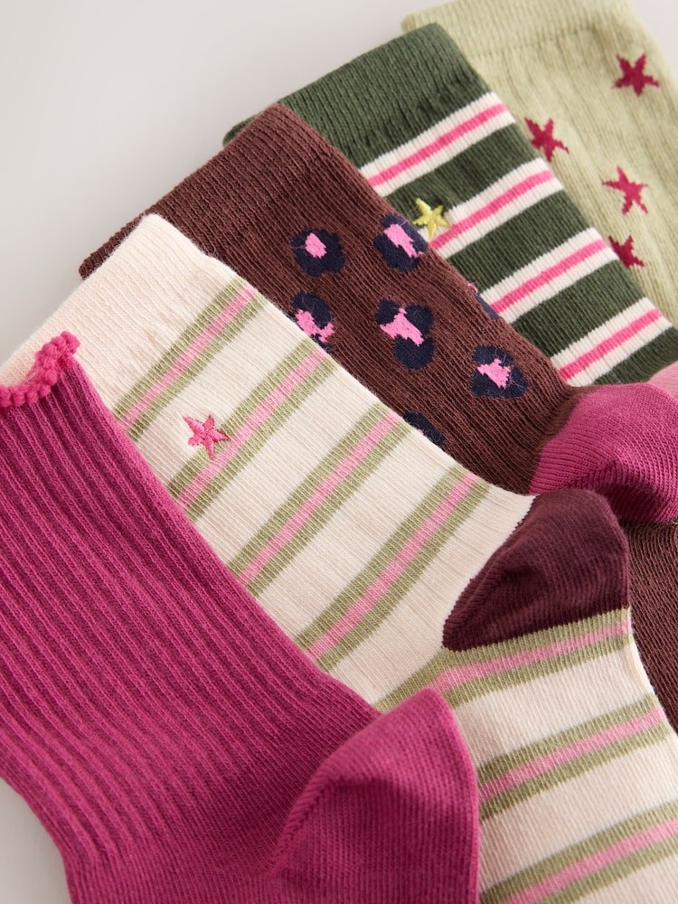 Різнобарвні - Cotton Rich Stripe, Stars and Animal Print Ankle Socks 5 Pack - Image 2 of 3