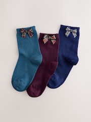 Blue and Plum Red - Бавовняні шкарпетки на щиколотці з бантом 3 шт - Image 1 of 3