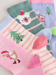 Pink Blue and Green Character Cotton Rich Christmas Ankle Socks 4 Pack - Image 2 of 3