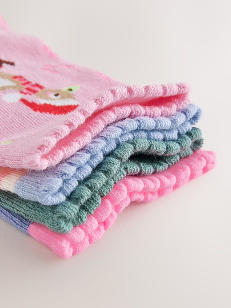 Pink Blue and Green Character Cotton Rich Christmas Ankle Socks 4 Pack - Image 3 of 3