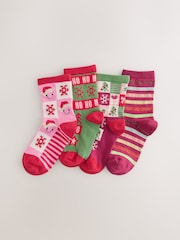 Red and Green Cotton Rich Christmas Ankle Socks 4 Pack - Image 1 of 3