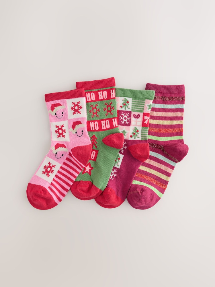Red and Green Cotton Rich Christmas Ankle Socks 4 Pack - Image 1 of 3 Red and Green Cotton Rich Christmas Ankle Socks 4 Pack - Image 1 of 3