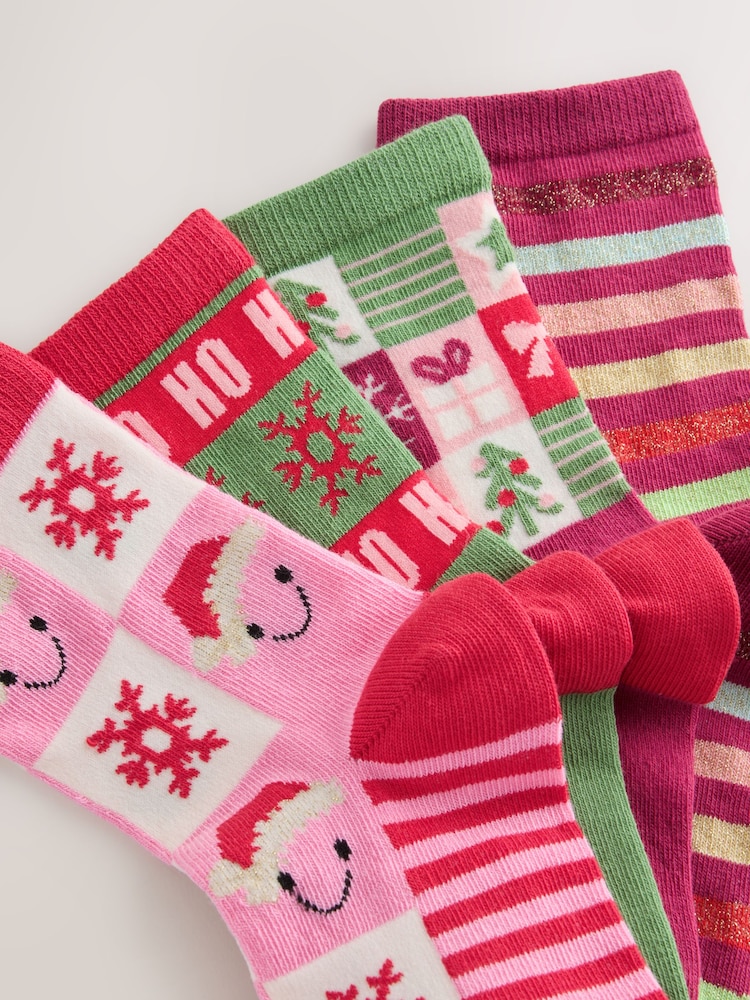 Red and Green Cotton Rich Christmas Ankle Socks 4 Pack - Image 2 of 3 Red and Green Cotton Rich Christmas Ankle Socks 4 Pack - Image 2 of 3