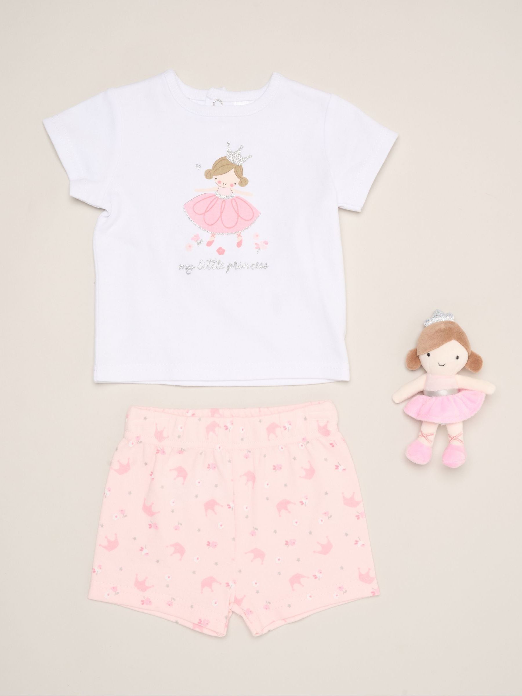 Rock-A-Bye Baby Boutique Unisex Newborn Pink Rock-A-Bye Baby Boutique Dinosaur Print T-Shirt, Shorts And Plush Toy Set Outfit Set - Image 1