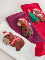 Red, White and Blue Cotton Rich Christmas Capybara Character Ankle Socks 3 Pack - Image 2 of 3
