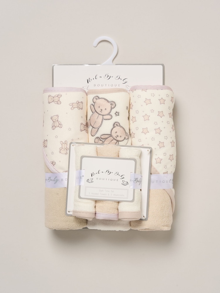 Rock-A-Bye Baby Boutique Beige/Cream Hooded Towels And Wash Cloth Set 3 Pack - Image 3 of 3 Rock-A-Bye Baby Boutique Beige/Cream Hooded Towels And Wash Cloth Set 3 Pack - Image 3 of 3