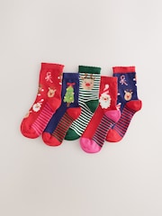 Red and Navy Blue Cotton Rich Christmas Character Ankle Socks 5 Pack - Image 1 of 3