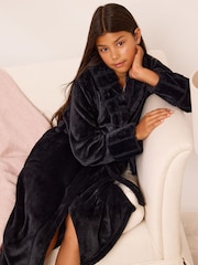Lipsy Black Soft Touch Shawl Collar Dressing Gown (5-16yrs) - Image 2 of 5