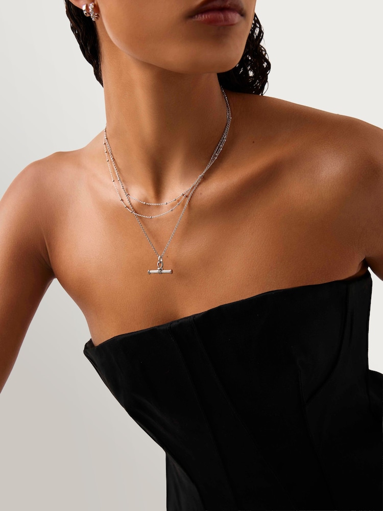 Missoma Silver Tone Ridge T-Bar Chain Necklace - Image 2 of 5