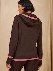 Love & Roses Chocolate Brown Tie Neck Knitted Hoodie - Image 2 of 4