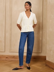 Elfenben - Love & Roses Cotton Rich Peplum Tie Front Open Stitch Knitted Cardigan - Bild 4 av 5