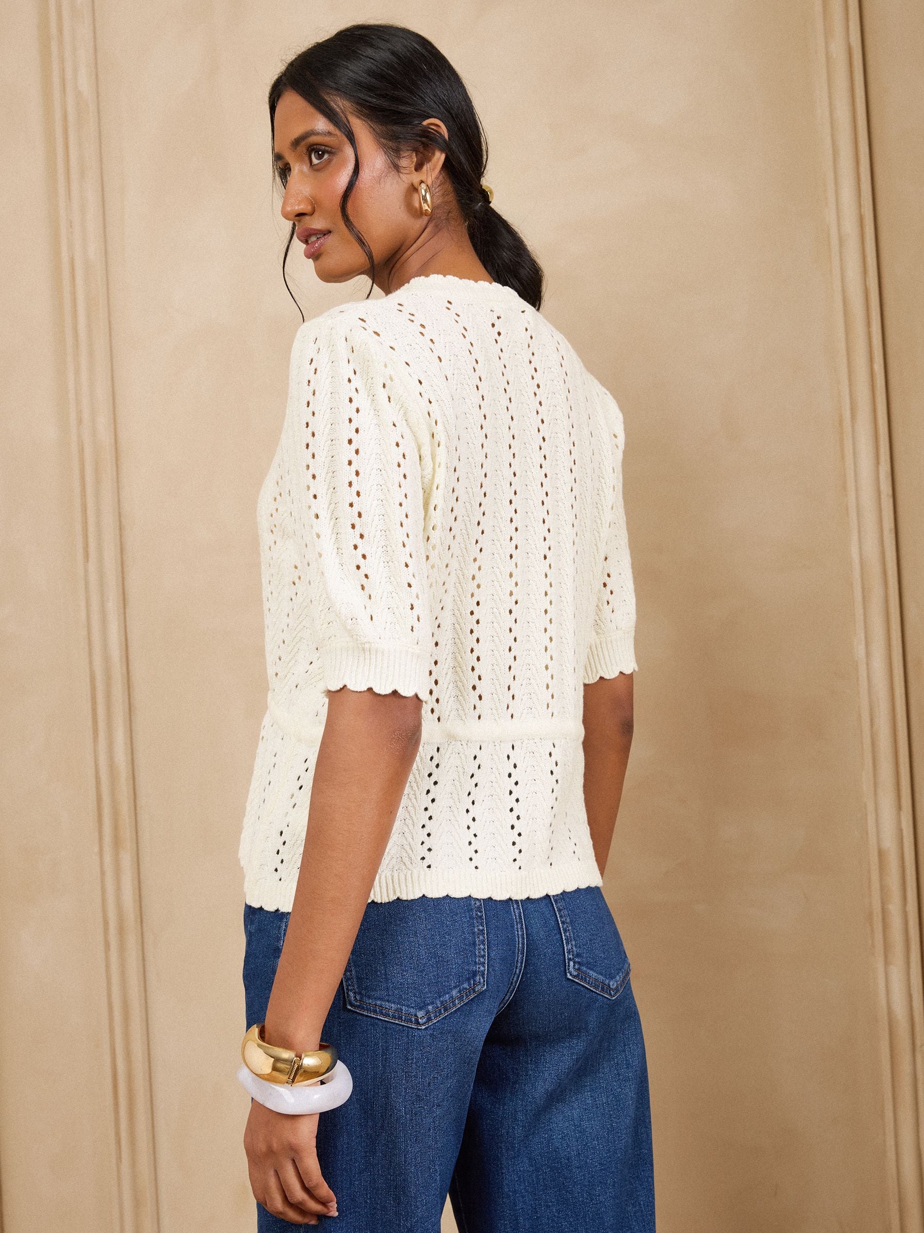 Buy Love & Roses Ivory Cotton Rich Peplum Tie Front Open Stitch