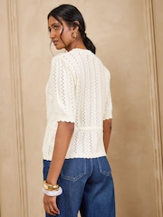 Elfenben - Love & Roses Cotton Rich Peplum Tie Front Open Stitch Knitted Cardigan - Bild 5 av 5