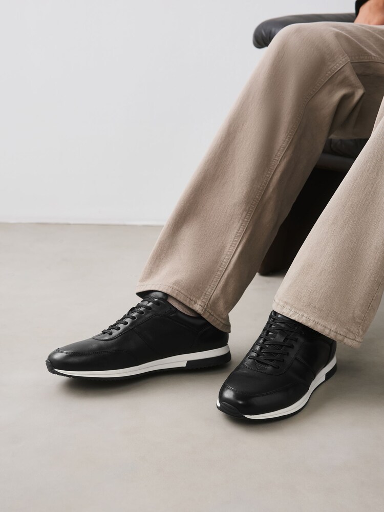 Black Smart Leather Trainers - Image 2 of 7 Black Smart Leather Trainers - Image 2 of 7