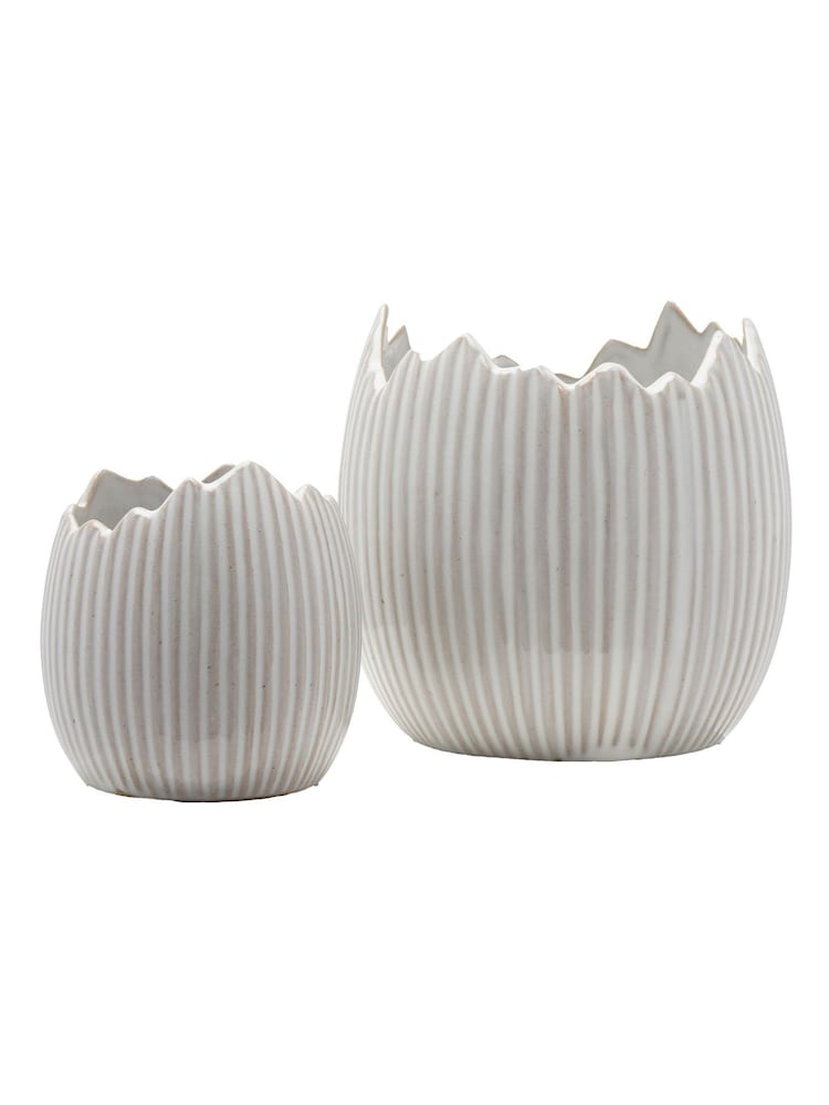 Widdop White Ceramic Egg Shell Plant Pot Set of 2 - Image 1 of 3 Widdop White Ceramic Egg Shell Plant Pot Set of 2 - Image 1 of 3