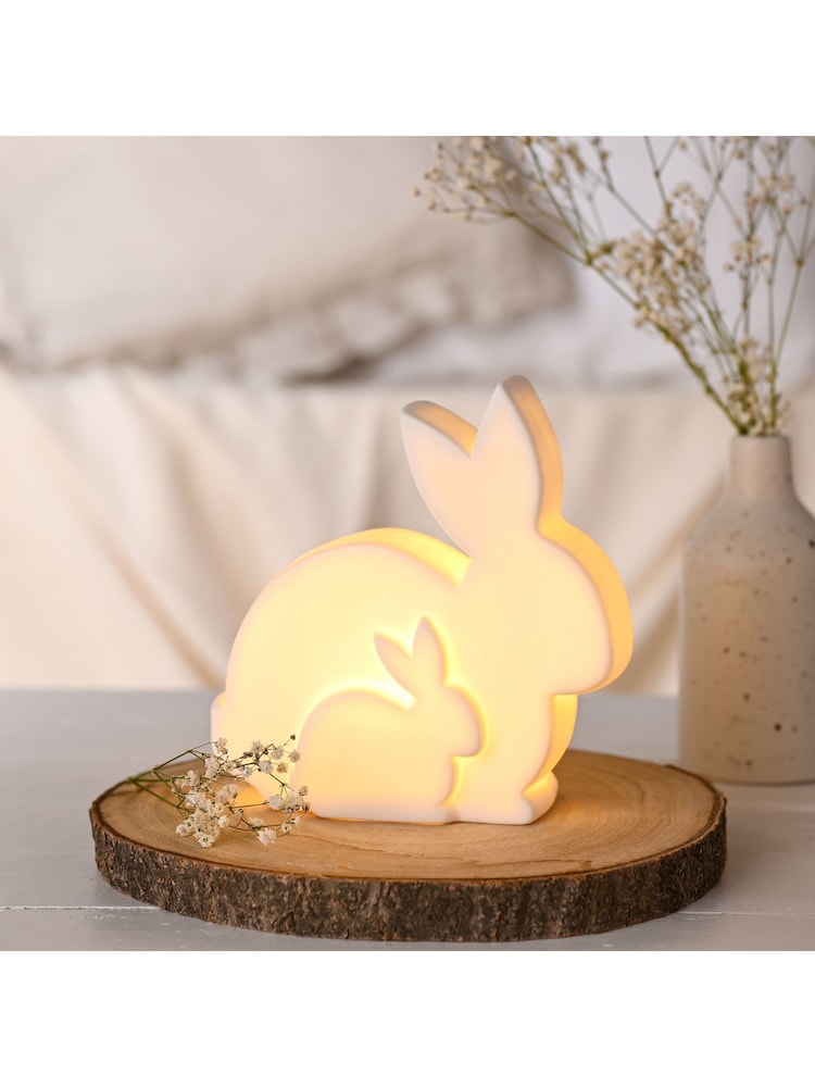 Widdop White LED Ceramic Mum and Baby Bunny Light 15cm - Image 2 of 4 Widdop White LED Ceramic Mum and Baby Bunny Light 15cm - Image 2 of 4