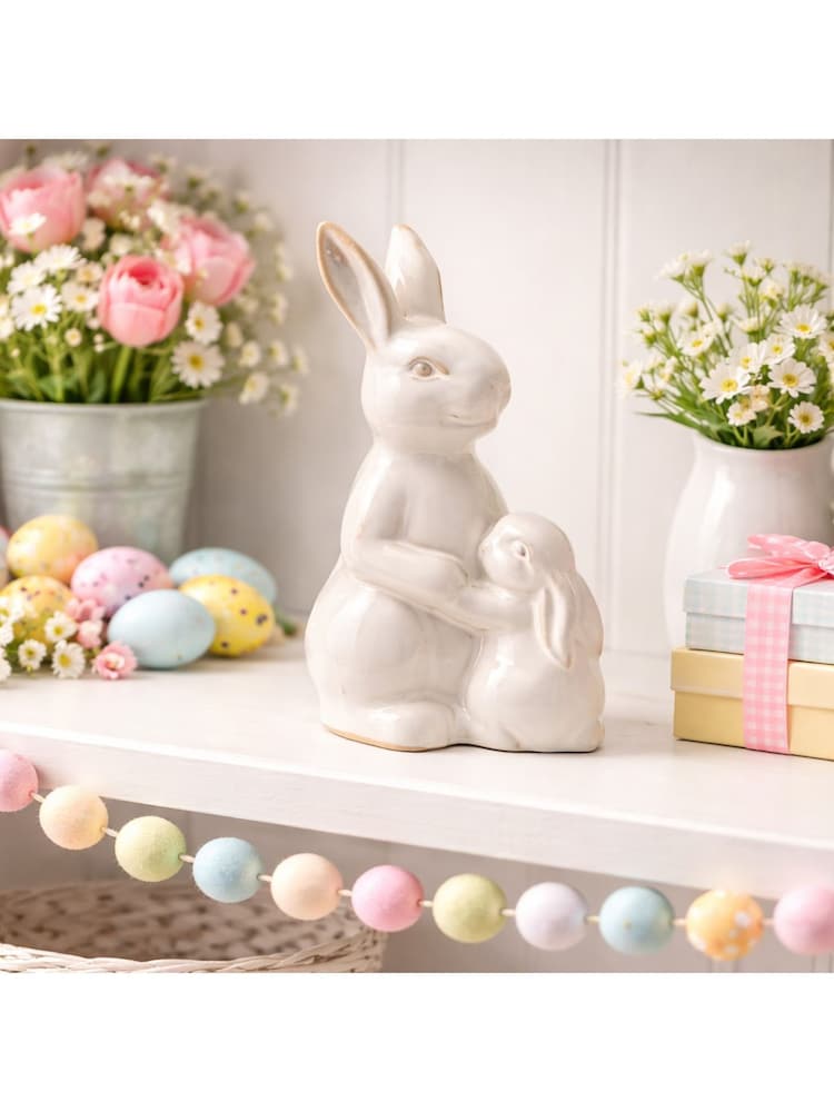 Widdop Cream Reactive Glaze Bunny & Baby Figurine 18cm - Image 1 of 7