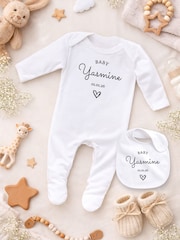 Personalised Name & Date Matching Sleepsuit & Bib Set - Image 1 of 4