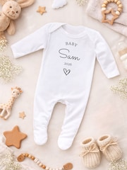 Personalised Name & Date Matching Sleepsuit & Bib Set - Image 3 of 4