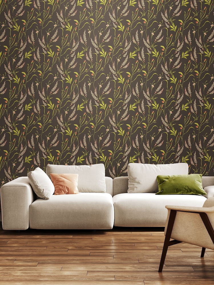 Hoopla Walls Charcoal Coral Springtime Meadow 10M Wallpaper - Image 1 of 2