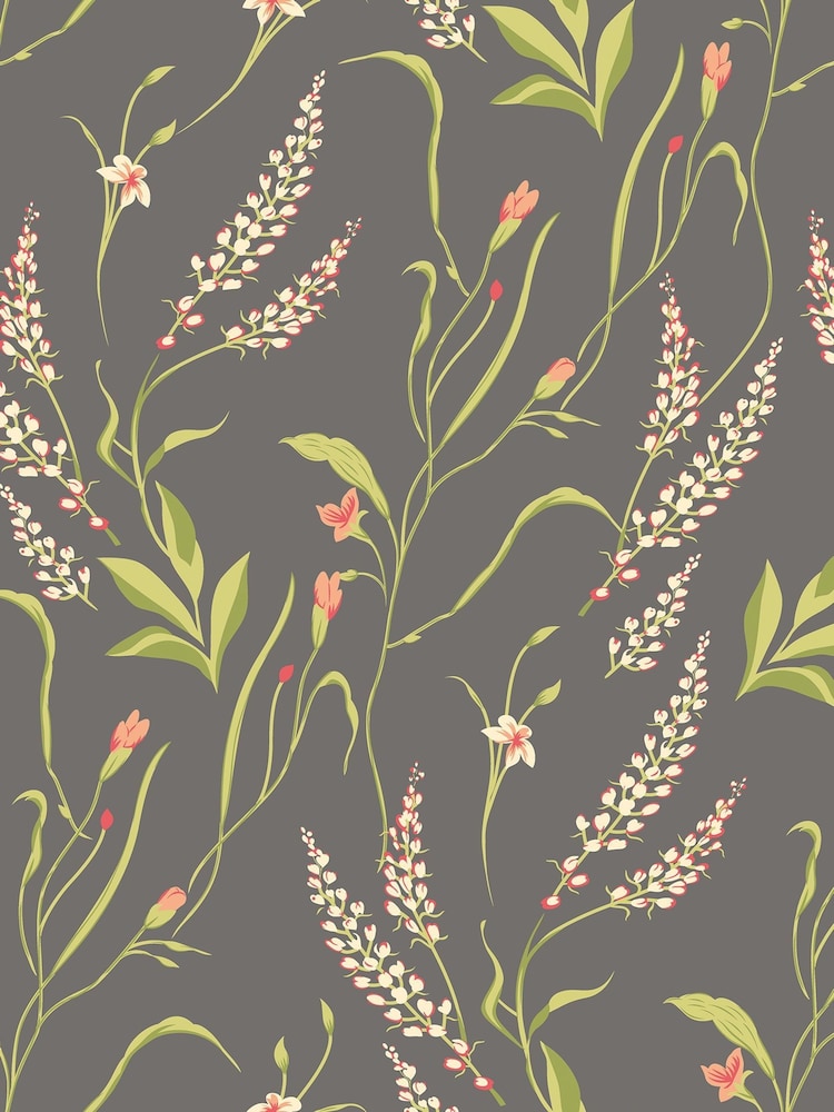 Hoopla Walls Charcoal Coral Springtime Meadow 10M Wallpaper - Image 2 of 2