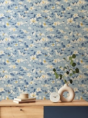 Hoopla Walls Soft Navy Lino Leaves 10M Wallpaper - Image 1 of 2