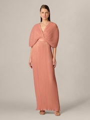 Adrianna Papell Pink Pleated Chiffon Long Dress - Image 1 of 6