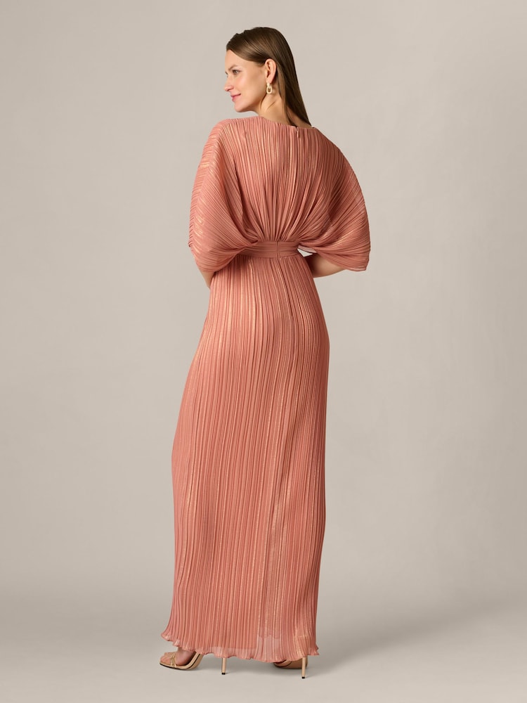 Adrianna Papell Pink Pleated Chiffon Long Dress - Image 2 of 6