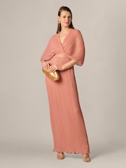 Adrianna Papell Pink Pleated Chiffon Long Dress - Image 3 of 6