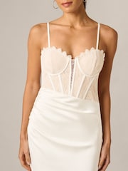 Adrianna Papell White Satin And Lace Long Dress - Image 4 of 6