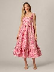 Adrianna Papell Pink Jacquard Flounce Dress - Image 1 of 6