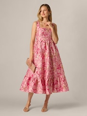 Adrianna Papell Pink Jacquard Flounce Dress - Image 4 of 6