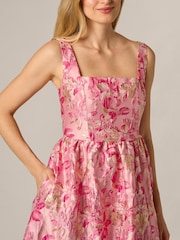 Adrianna Papell Pink Jacquard Flounce Dress - Image 5 of 6