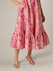 Adrianna Papell Pink Jacquard Flounce Dress - Image 6 of 6
